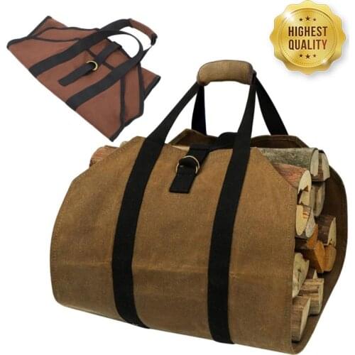Firewood Storage Bag Canvas Outdoor Camping Wood Log Carrier Match Bag Package Outdoor Tote Home Kitchen Supplies