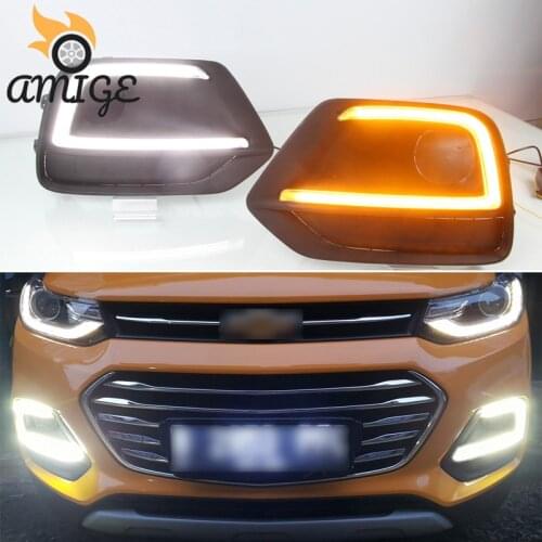DNO12V LED DRL Daylights For Chevrolet Trax 2017 2018 Yellow Turn Signal Daytime Running Lamps Car Foglamp