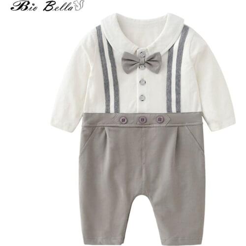 Gentle Boy One-piece Gentleman Rompers Bowtie Jumpsuit Baby Kids For Baby Boys Long Sleeve Two Colors Patchwork Clothing