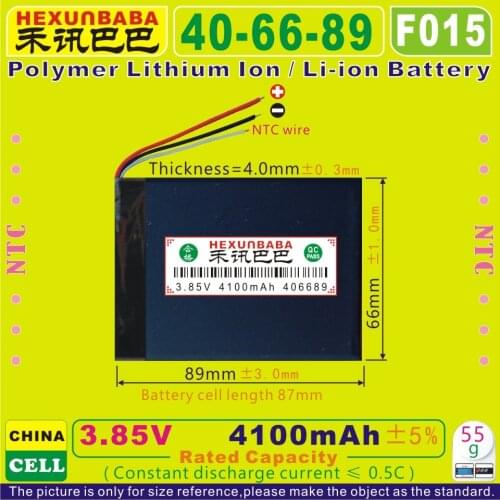 [F015] 3.85V,3.8V,3.7V 4100mAh [406689] NTC;Polymer lithium ion / Li-ion battery for tablet pc,power bank,cell phone;mate8 cell