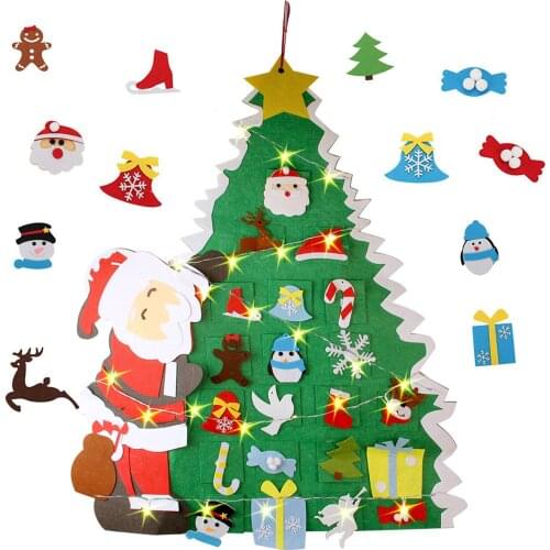 Behogar DIY Felt Christmas Xmas Tree with 23 Ornaments + 2m String Light for Home Office Shop Window Party Decoration Kids Gift