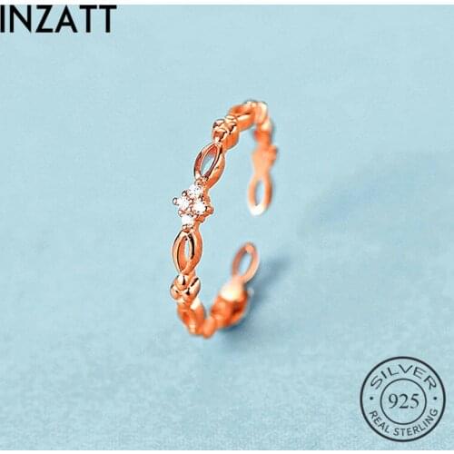 INZATT Real 925 Sterling Silver Zircon Hollow Flower Adjustable Ring For Fashion Women Party Cute Fine Jewelry Accessories