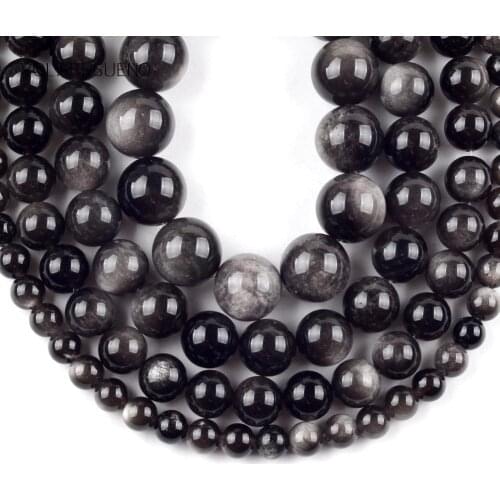 High Quality Natural Stone Obsidian Stone Round Beads For Jewelry Making 6/8/10/12mm Spacer Loose Beads Diy Bracelet 15"