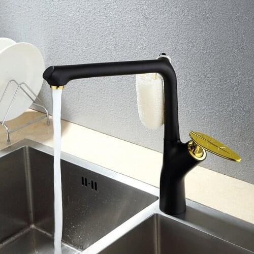 Kitchen Faucet Black and Gold Kitchen Sink Faucet Copper Swivel Kitchen Sink Mixer Tap Crane Faucet Hot and Cold Cocina Torneira