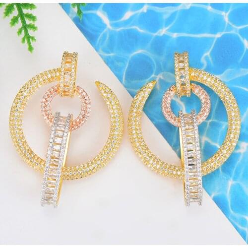 LARRAURI Brand Luxury Full Mirco Cubic Zircon Nigerian Dangle Earrings Fashion Jewely Luxury Wedding Round Earring For Women