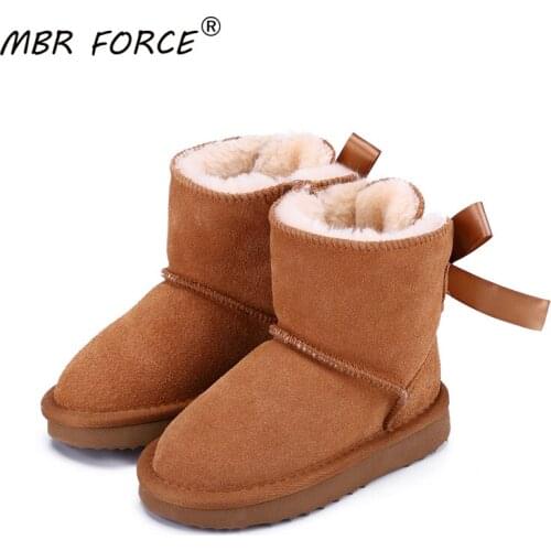 MBR FORCE Fashionable lovely Children Warm Snow Boots Winter Genuine Leather Boys Girls Non-slip Ankle Boots solid color Shoes