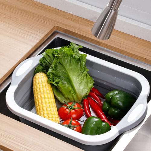 Multifunctional 3 In 1 Folding Cutting Board Drain Basket Collapsible Vegetable Basin Chopping Blocks Kitchen Organizer Supplies