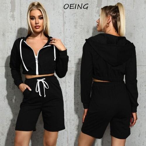 Fashion Autumn Shorts Sets 2 Piece Matching Tracksuits Long Sleeve Zip Up Shirts Jogging Suits for Women