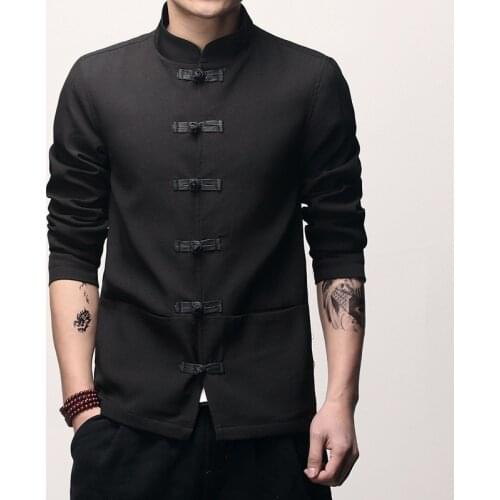 Mens Traditional Chinese Clothing Spring Autumn Solid Tang Suit Men Kung Fu Tai Chi Master Costume Male Tops Jackets CN-003