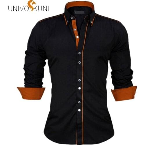 UNIVOS KUNI Male Casual Shirts Long Sleeve Homme Fit Slim Men Dress High Quality Solid Fashion Shirts Men Plus Size S-2XL Q5174