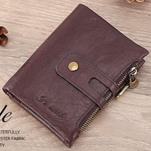 Natural Skin Men Short Purse Clutch RFID Credit/ID Cards Holder Male Coin Pocket Anti-thief Money Bag Genuine Leather Wallet