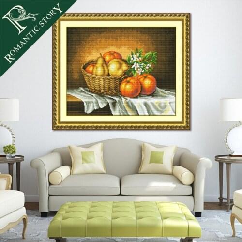 Romantic Story Fruit Basket Painting Embroidery Cross Stitch Needlework Counted Cross-Stitching Sets Art DIY Home Decoration
