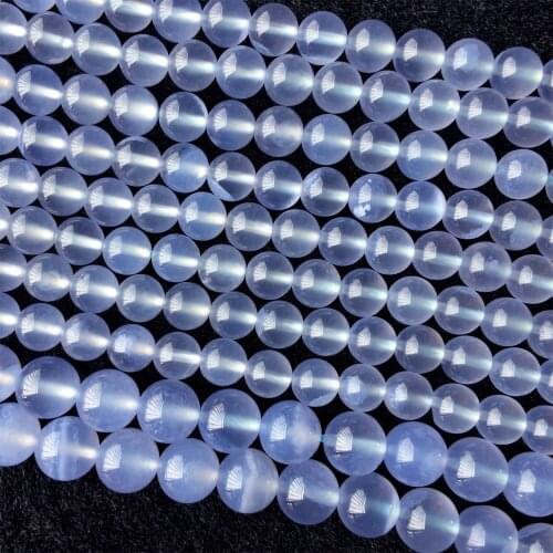 Natural Genuine High Quality Clear Blue Chalcedony Round Loose Necklaces or Bracelets Beads 15"