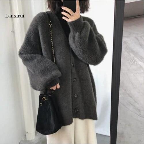 New Autumn Winter Middle Aged Women Imitation Mink Cashmere Coat Lady Casual Loose Plus Size 4xl Print Long Overcoat