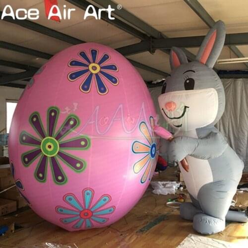 New Style Inflatable Easter Decoration "Grey Rabbit and Painted Pink Egg" Inflatable Model Decoration for Advertisements