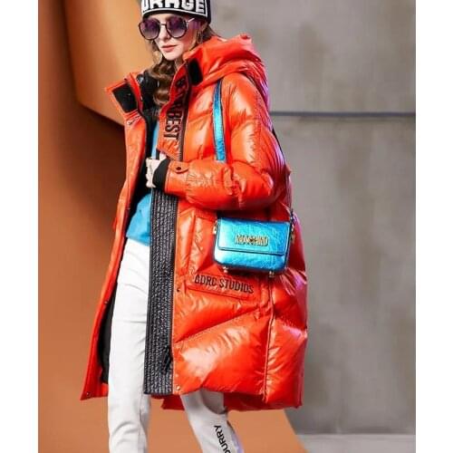 Hooded Parkas Womens Winter 2021 Glossy White Duck Down Coat Rainproof Thicken Warm Long Down Jacket Overcoat Female Streetwear