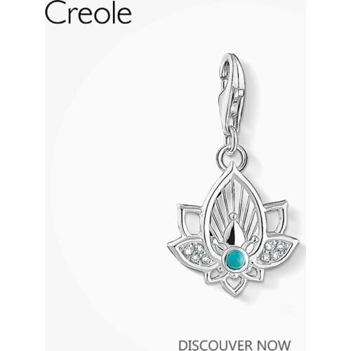 Charm Pendant Blue Lotus,2018 Fashion Jewelry Trendy Real Authentic 925 Sterling Silver Gift For Women Men Fit Bracelet