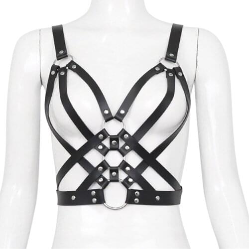 Sexy Leather Porno bondage harness lingerie women open cup bra night club pole dancing top fetish lingerie Adult exotic apparel