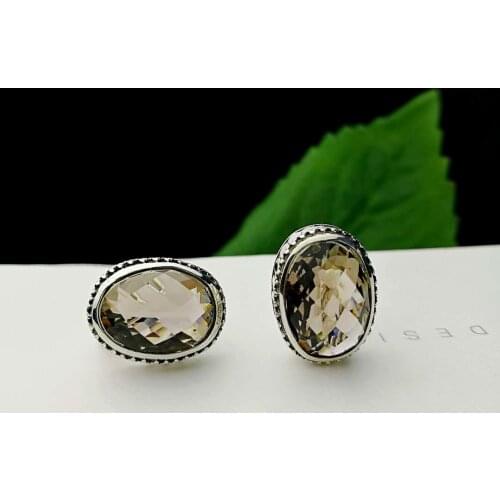 2018 Hot Sale New Brinco S925 Handmade Inlaid Earrings Smoky Quartz Crystal, Long Oval Earrings Stone Fashion Ladies Wholesale