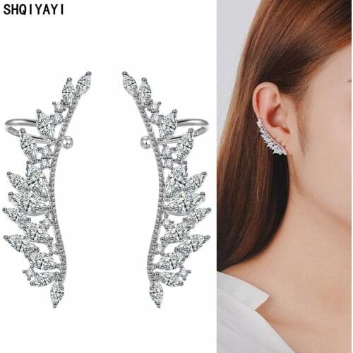 SHQIYAYI Zircon Wing Stud Earrings For Women Silver Bride Party Jewelry Gifts Ear Cuff Korean Fashion Accessories Bijoux 785