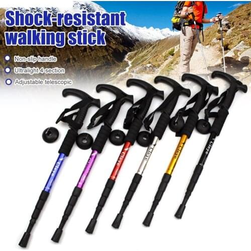Hiking Trekking Trail Ultralight 4-section Shock Resistance Walking Sticks Telescopic Adjustable Canes Alpenstocks New Durable