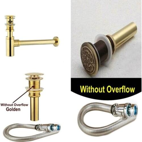 Solid Brass Without Overflow Wall Mounted P-Trap Bottle Trap Big Cap Pop Up Bathroom Sink Drain And Hose Package