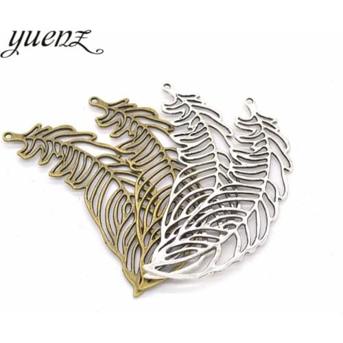 YuenZ 5pcs 2 color Antique bronze feather Charm fit for Bracelets Necklace Pendant DIY Metal Jewelry 63*21mm D303