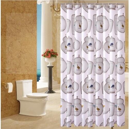 Shower Curtain Cartoon Birds Printed Fabric Mildew Resistant Waterproof Bath Curtains for Bathroom 12pcs Hooks