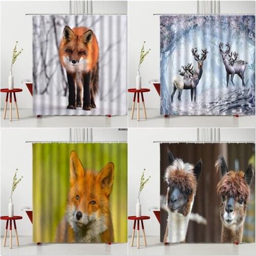 Animal Deer Elk Shower Curtain Forest Fox Funny Alpaca Pattern Polyester Printed Home Bathroom Decor Curtains With Hook Cheap
