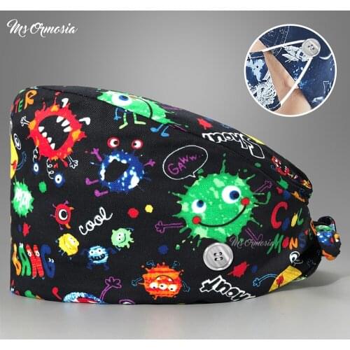 Nurse cap Adjustable scrubs women Unisex Printing Cotton Scrub Hat Beauty Salon Working Caps Nurse Hat Elastic Beautician hat