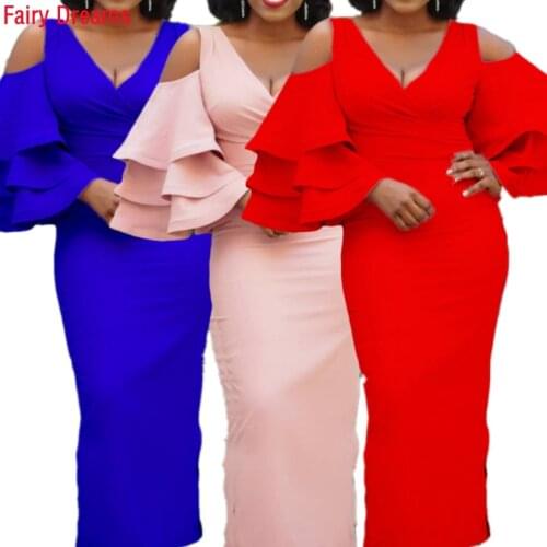 Ladies Clothes Off-Shoulder Solid Color African Dresses for Women Vetement Femme Jupe Africaine Femme Vestido Maxi платьеaxi