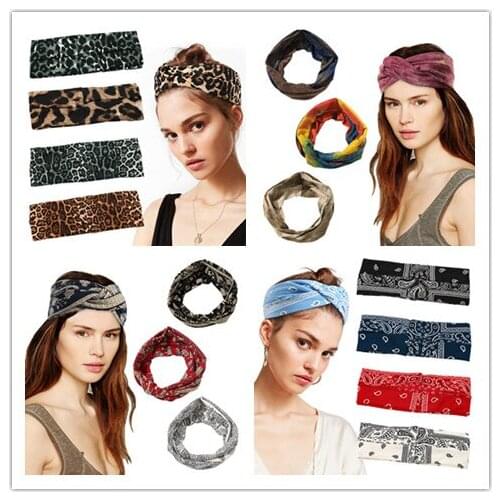 Selling Multiple Styles New Fashion Printing Leopard Print Yoga Headband with Cross Hairband Hair Hoop Wide Girl Woman Headdress