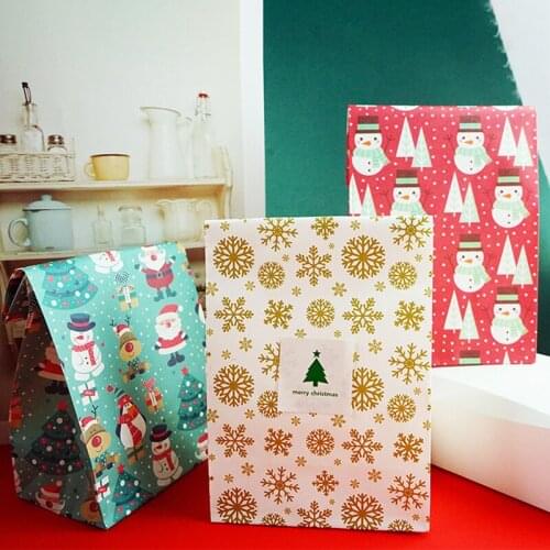10PCS Christmas no handle paper bag Christmas tree snowman eco candy flat pocket snowflake pattern gift festive packaging bag