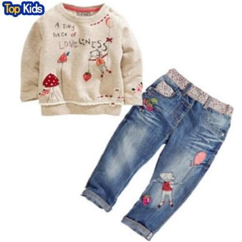 2021 New Arrival Toddler Cute Baby Girl 2pcs Children Sets Long Sleeve Tops+ Jeans Children Sets Spring Summer Outfits fall Cute