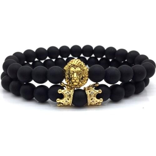 2pcs/set Crown Lion Bracelet Men 2020 New Fashion Couple Stone Bead Charm Bracelet For Men Women Jewelry Accessories