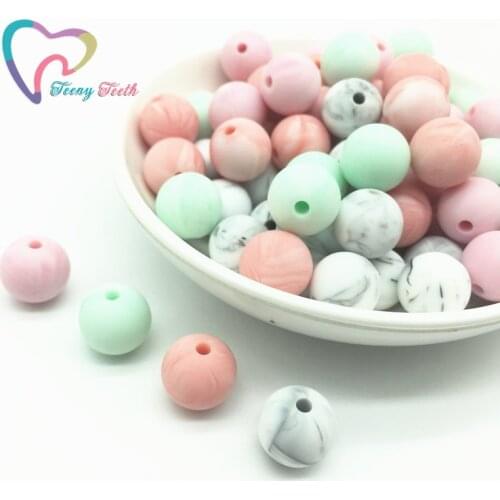 Teeny Teeth 20PCS Marble Series Baby Accessories Beads Round 12-15 MM Food Grade Teething Silicone Round Bead For DIY Jewelry