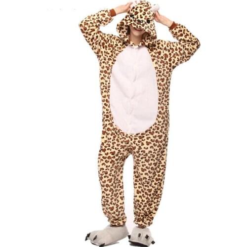 2019 Winter Women Kigurumi Onesie Leopard Bear Pajamas Sets Cute Flannel Animal Pajama Nightie Warm Hooded Sleepwear Costume