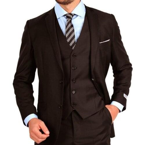 2021 Custom Made Groom Wedding Suits Brown Business Notched Lapel 3 Pieces Male Tuxedos Groomsmen suits( jacket+Pants+vest)