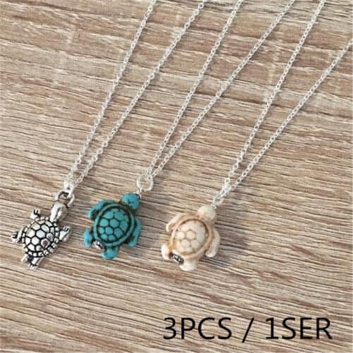 3pcs/1set Turtle Tortoise Necklace, Cute Tortoise Pendant In 3 Colors, Trendy Jewelry for Men and Women, Lover Gift