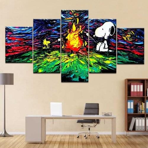 5 Panel Dog Grilled fire Abstract Cartoon Modern Home Wall Decor Canvas Picture Art HD Print Painting On Canvas Artwork
