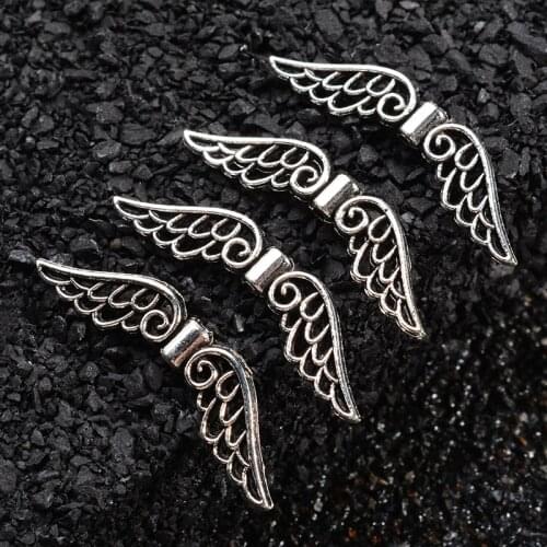 50pcs Angel Wing Spacer Beads Tibetan Retro DIY Jewelry Pendant 32x7mm for DIY Jewelry Making Accessories