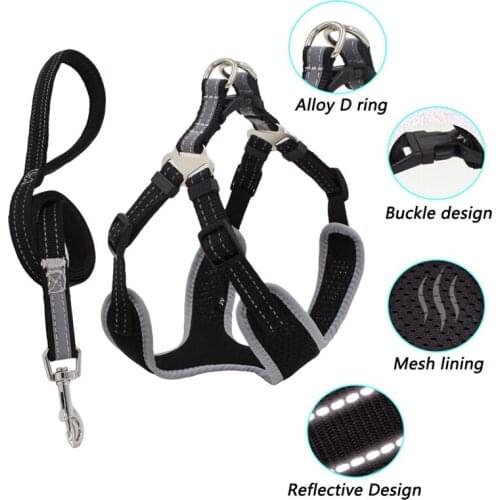 7 Colors Adjustable Pet Harness & Leash Set Dog Canvas Strap Vest Reflective Traction Rope Pet Accessories For Outdoor Walking