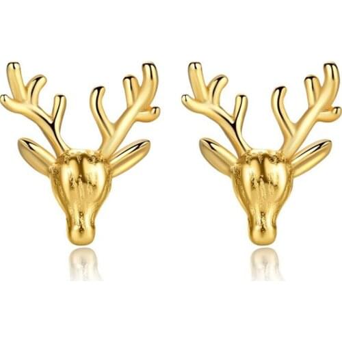 925 Sterling Silver Christmas Reindeer Earring Stud Gold Color Animal Fashion Jewelry Women Girl Gift Party