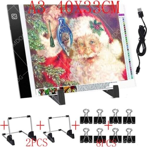 A3/4 Three Level Dimmable Led Light Pad Tablet,Eye Protection Easier for Diamond Painting Tools Accessories with Stand and Clips