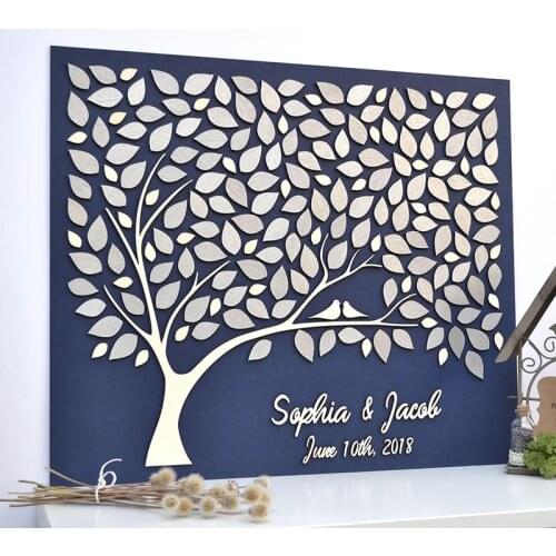 Alternative Guest Book Tree Custom Wedding Guest Book Sign In Wooden Guest Book with Lovely Couple Bird