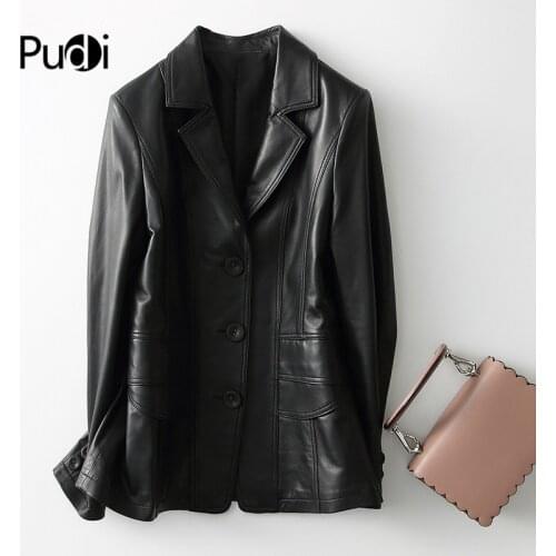 Aorice Women Genuine Leather Coat Jacket Winter Real Leather Girl Female Long Coats Trench Jackets Black Color A29057