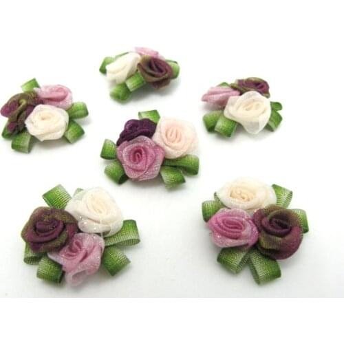 3 Pieces Flower Applique with Leaf Loop|Delicate Embellishment|Rosette Rose Flower|Baby Doll Quilting|Flower Boutique