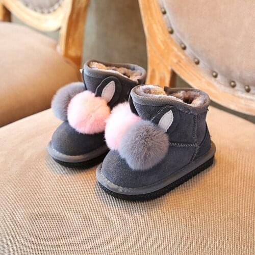 Kids Baby Boots For Girls Shoes Winter Rabbit Fur Ball Children Snow Boots Thicken Warm Baby Cotton Boots Ankle Shoes