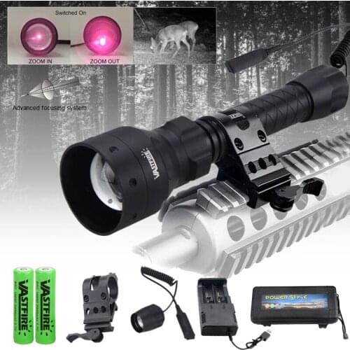 T50 400yards Zoomable 850nm IR Flashlight Infrared Hunting Lantern Torch Night Vision illuminator Light 18650 Remote Switch
