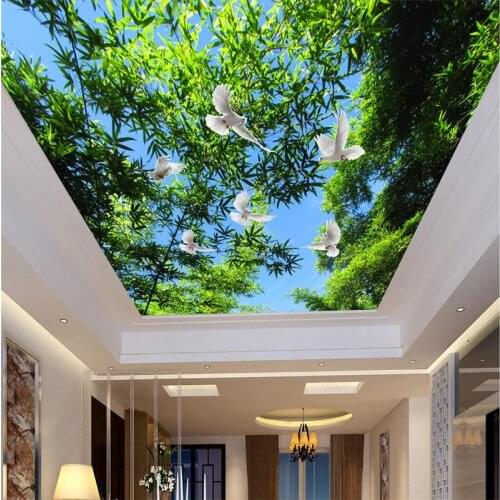 Beibehang Custom wallpapers blue sky and green trees pigeon fresco living room bedroom ceiling ceiling murals home decoration